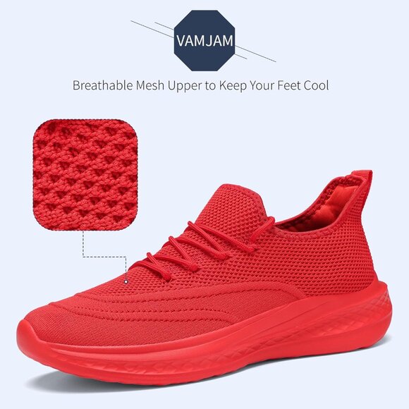 ⚡Men All Red Fashion Mesh Non Slip Lightweight Workout Breathable Gym Sneakers - Picture 3 of 6